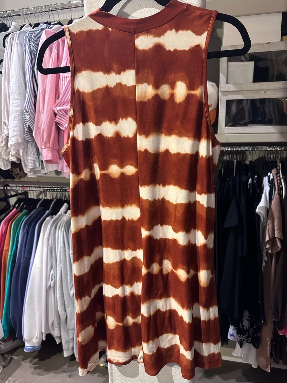 Burnt Orange & Cream Sleeveless Tie-Dye Swing Dress (GAME DAY?!) LG/XL - Picture 4 of 5